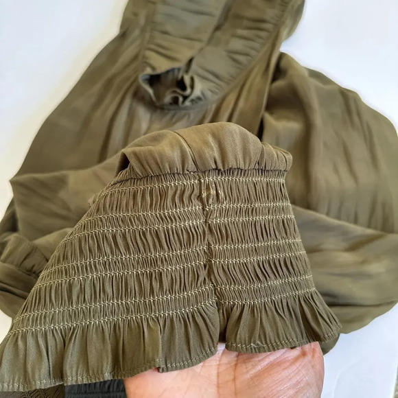 Ramy Brook Smocked Ruffle Sleeveless Green Top Blouse fits like XS/S - Picture 13 of 13